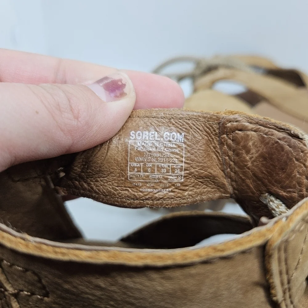 SOREL Joanie Lace Wedge Sandals light brown tan US 8